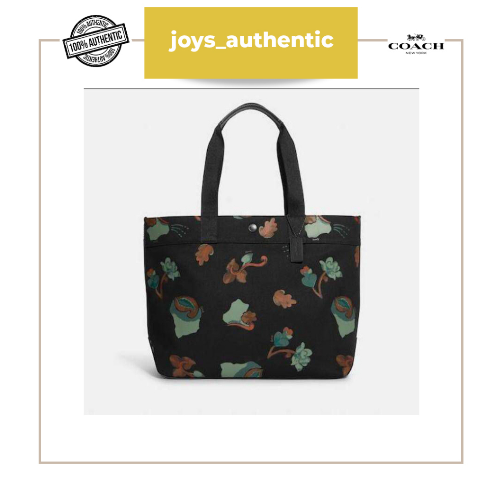 Tas Wanita Coach Dreamy 38 Leaves Canvas Tote Hitam Black Multi Woman Bag Authentic Original