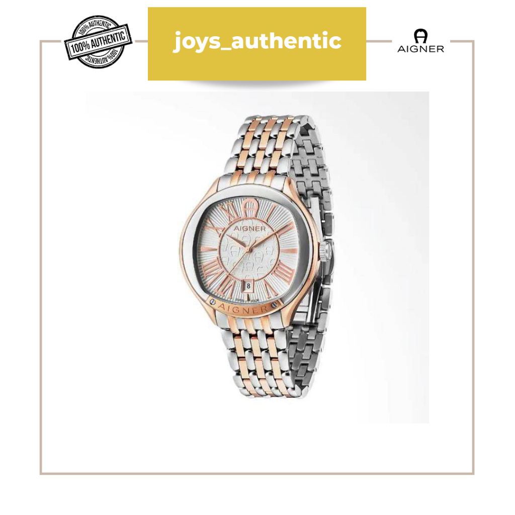 Jam Tangan Wanita Aigner A108102 Gents Alassio 2 Tones Rose Gold/Silver Stainless Woman Watch Authen