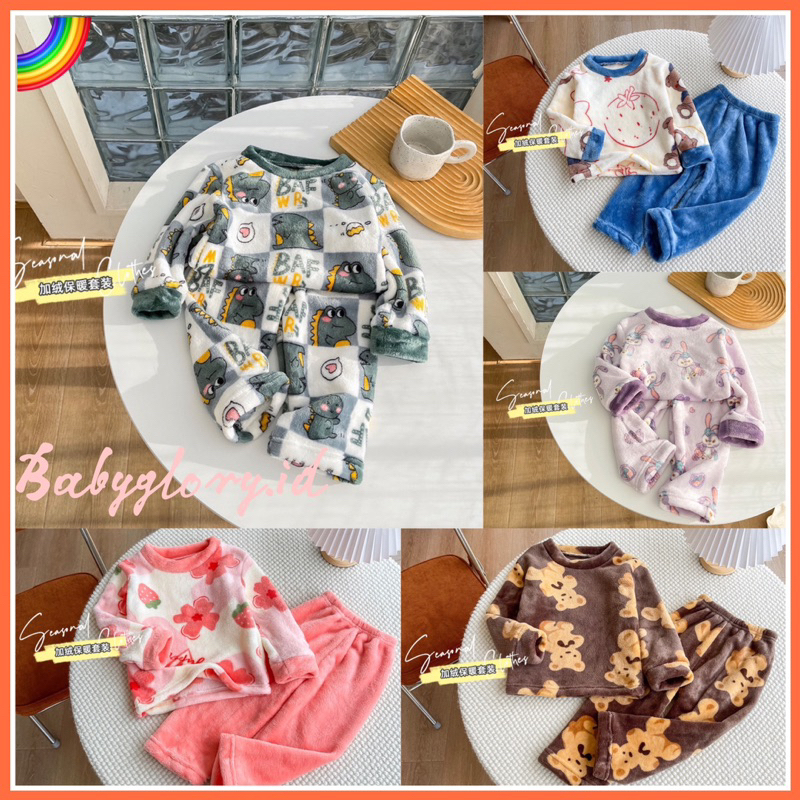 Setelan Lengan Panjang Premium Anak Laki Laki Perempuan Import / Setelan Piyama Anak Import / Baju Tidur Anak