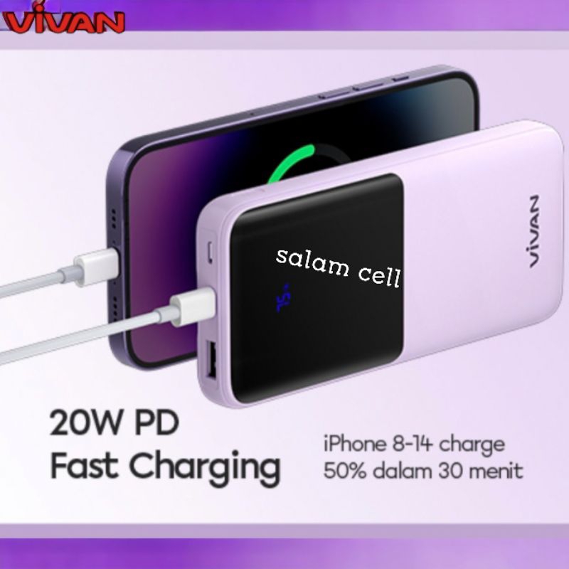 Powerbank VIVAN VPB-E10 10000mAh Fast Charger 2kabel Lightning &amp; Type-C Original