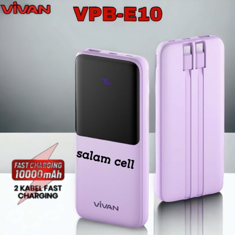 Powerbank VIVAN VPB-E10 10000mAh Fast Charger 2kabel Lightning &amp; Type-C Original