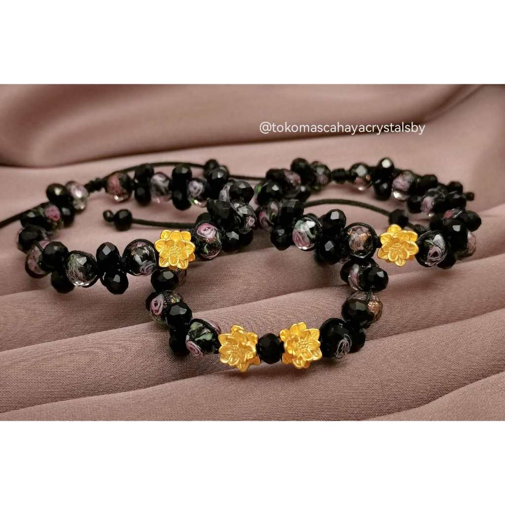 Gelang Mustika Teratai / Lotus Emas Kadar 24k HK Hongkong 999% 999 &amp; Gelang Mustika Serut