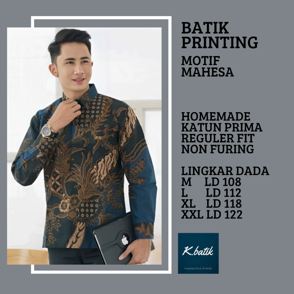 KEMEJA BATIK PRIA LENGAN PANJANG MOTIF MAHESA NAVI BATIK MODERN BATIK SERAGAMAN KANTORAN BATIK PEKALONGAN BATIK KATUN