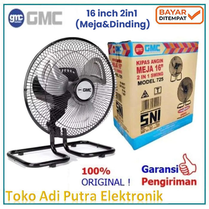 GMC 725 Kipas Angin Tornado 16 Inch 2in1 Meja Dinding Kipas Angin Besi Meja Deks fan