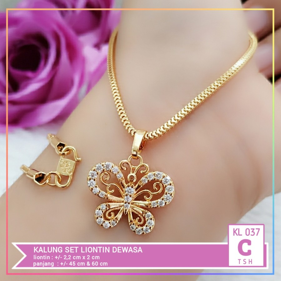 Kalung xuping kalung dewasa milano kupu ukir permata perhiasan lapis emas gold KL 037