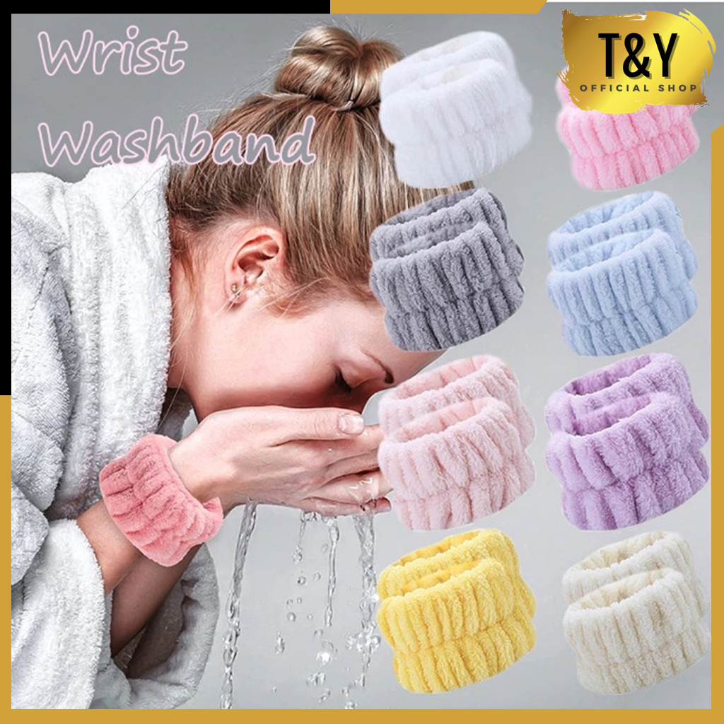 T&amp;Y Handuk Pergelangan Tangan 2 Pcs Anti Basah Isi Sepasang Face Wash Hand Wrist Band Handuk Cuci Pergelangan Tangan