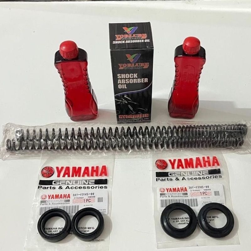 PAKET PER SEAL SHOCK OIL SOK JUPITER Z1 MIO J M3 SMILE MIO NEW FORCE VEGA SOUL GT YAMAHA 2pcs PER SHOCK 2pcs OIL SHOCK 2pcs SEAL SHOCK 2pca SEAL ABU