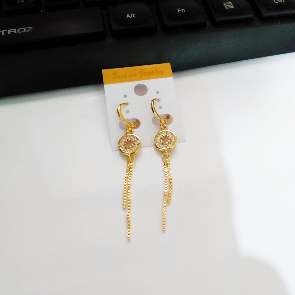 AV275 Grosir Anting Juray Panjang Permata Motif Bulat