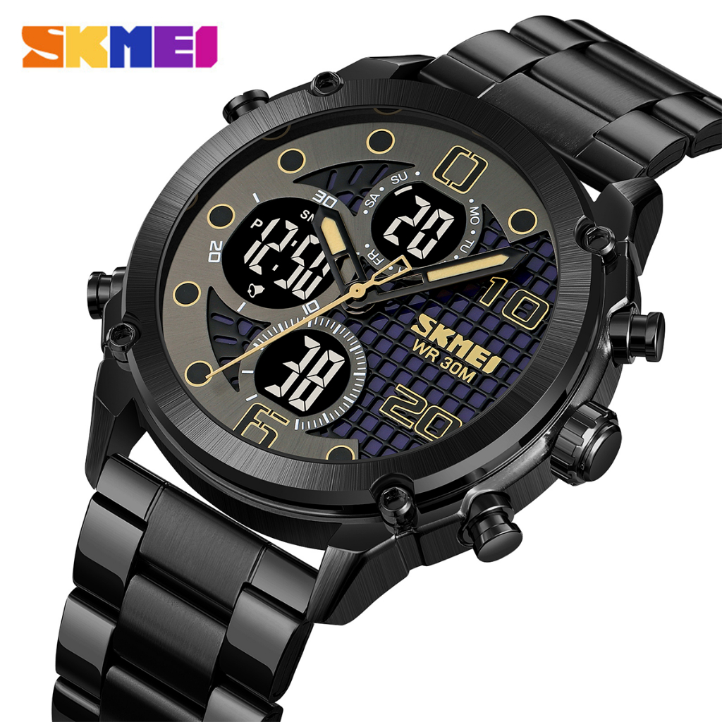 SKMEI 1975 Jam Tangan Pria Digital Analog Tali Stainless Rantai WATCHKITE WKOS