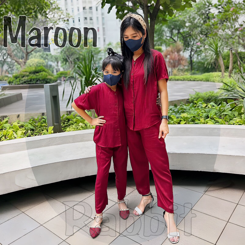 piyama cOzy Maroon Abu Mustard bisa couple mom kids and family kerah V baju tidur