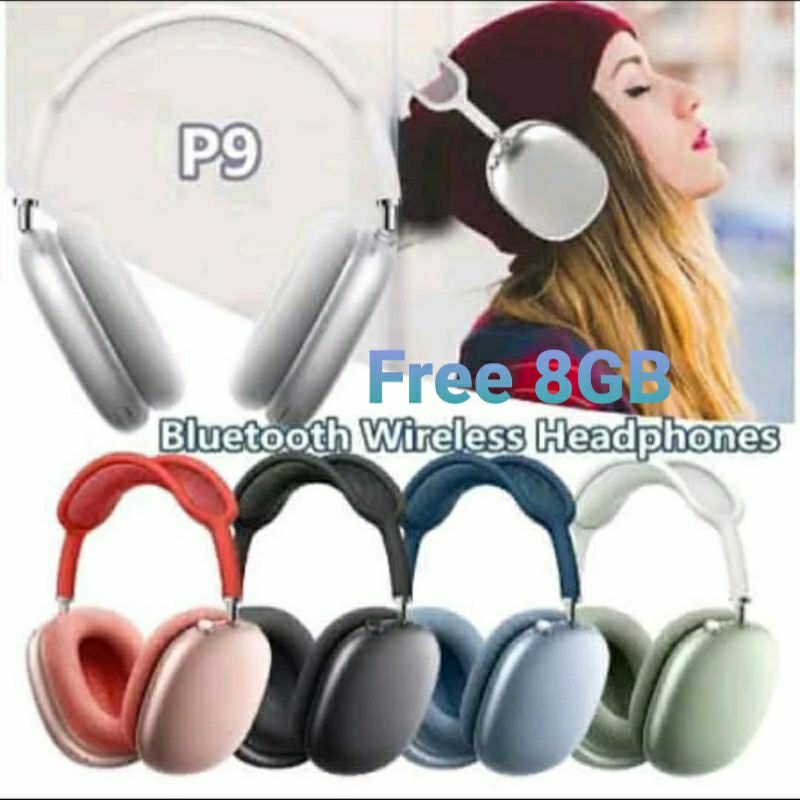 Headphone Bluetooth Wireless Macaron P9 BASS Free 8GB