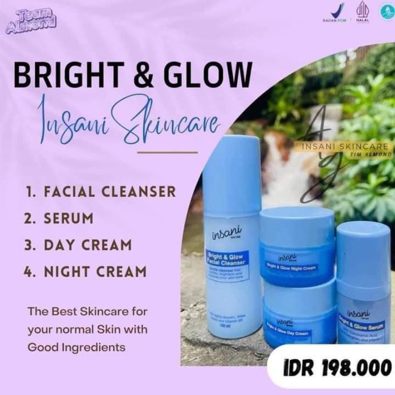 INSANI SKINCARE PAKET BRIGHT & GLOW / BPOM CREAM glowing / Skincare glowing BPOM