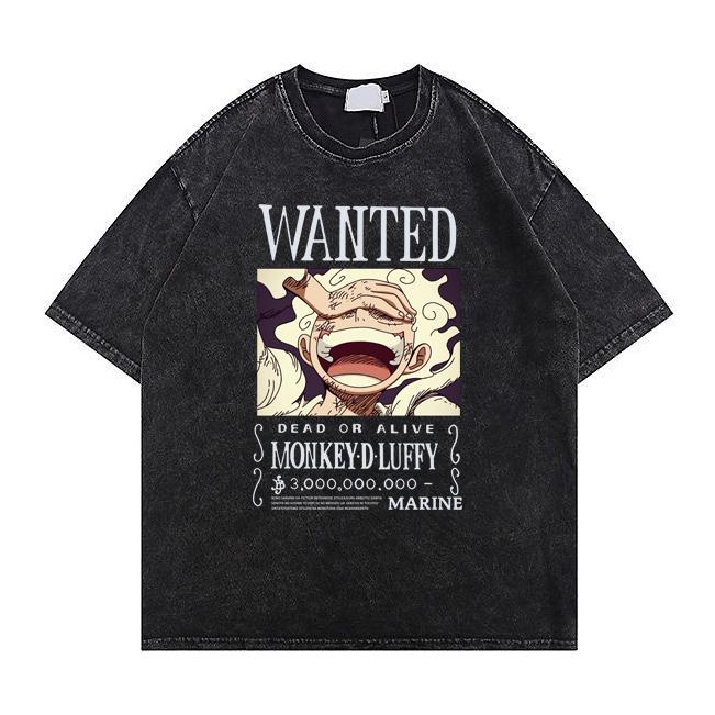 RDGF Oversized Washed T-shirt One Piece Luffy vintage t-shirt Hitam/A0672