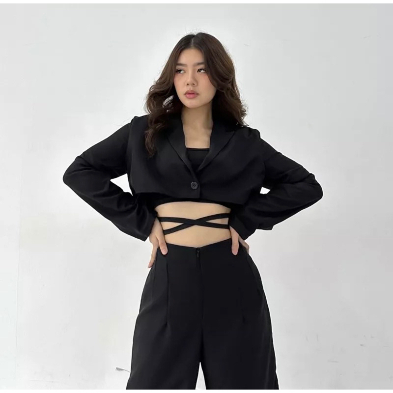 RONA CROP BLAZER - Atasan Crop Outer Blazer Wanita Luaran Top Murah Tali Baju Lengan Tangan Panjang 