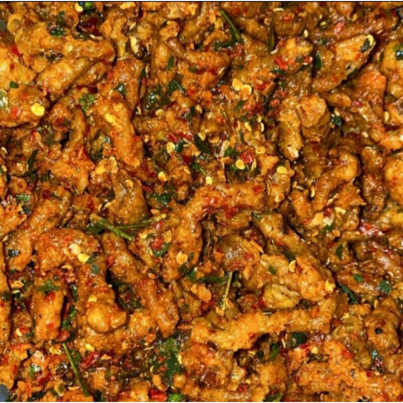 

Usus ayam crispy pedas 1kg daun jeruk/usus ayam krispi original/kripik/krupuk/enak/gurih/cemilan viral/lauk