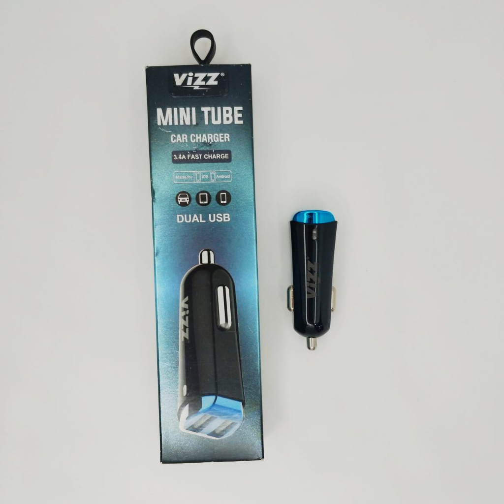 MINI TUBE VIZZ SAVER / CARCHARGER 2USB PORT 3.4A FAST CHARGER PLUS CABLE by.minigo