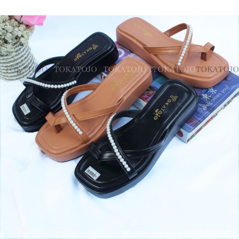 Sandal flatform wanita tali silang mutiara terbaru Sandal wedges wanita terbaru