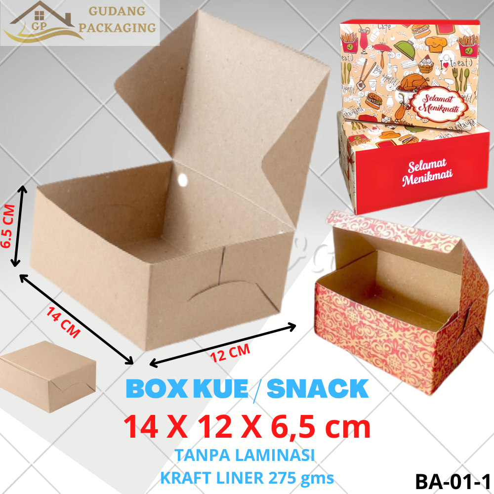 

BOX DUS KARDUS KOTAK NASI ROTI KUE SNACK KETRING TEBAL 275gsm 14x12x6,5 cm FOOD GRADE#BB-01-1