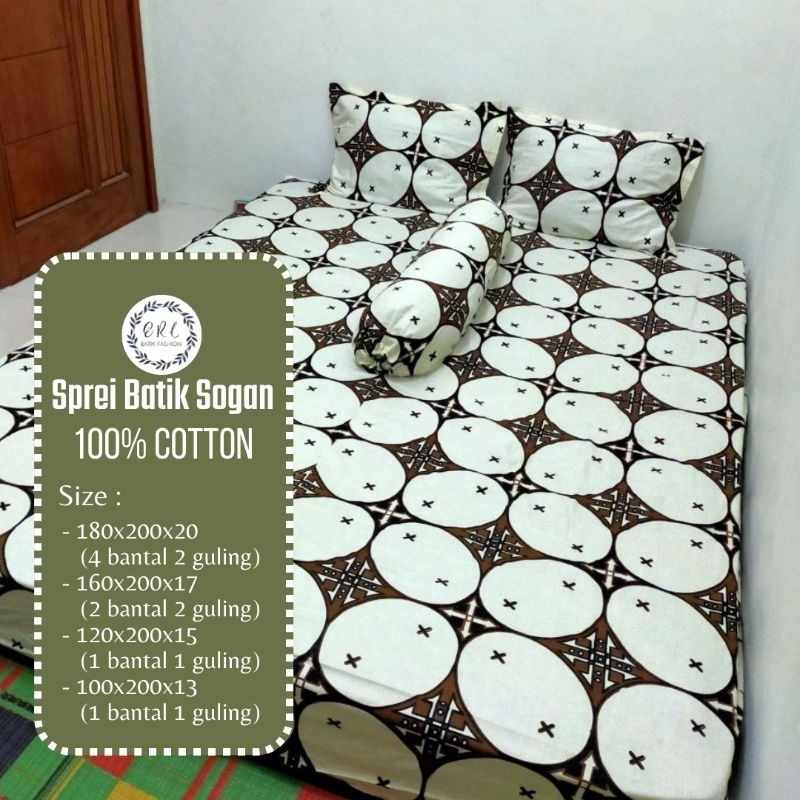 SPREI BATIK SOGAN UKURAN 180x200 160x200 120x200 100x200 BAHAN KATUN HALUS BONUS SARUNG BANTAL DAN G