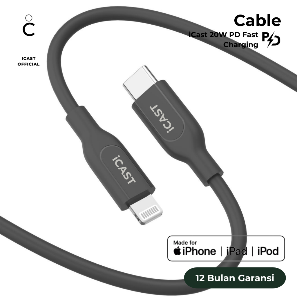 Kabel iPhone Fast Charging iCast MFi USB C To Lightning
