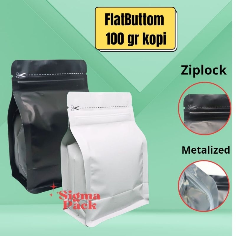 KEMASAN KOPI 100 GRAM FLATBUTTOM METALIZED
