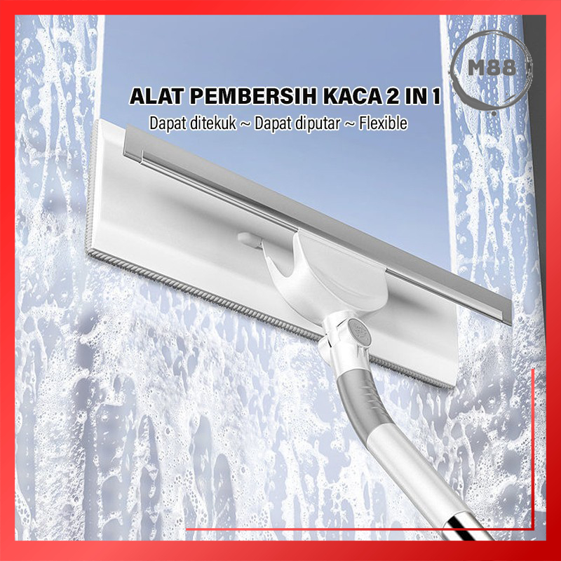 MARKAS88 Alat Pembersih Kaca Tongkat Pembersih Kaca Teleskopik Wiper Jendela 2in1 Glass Cleaning Brush