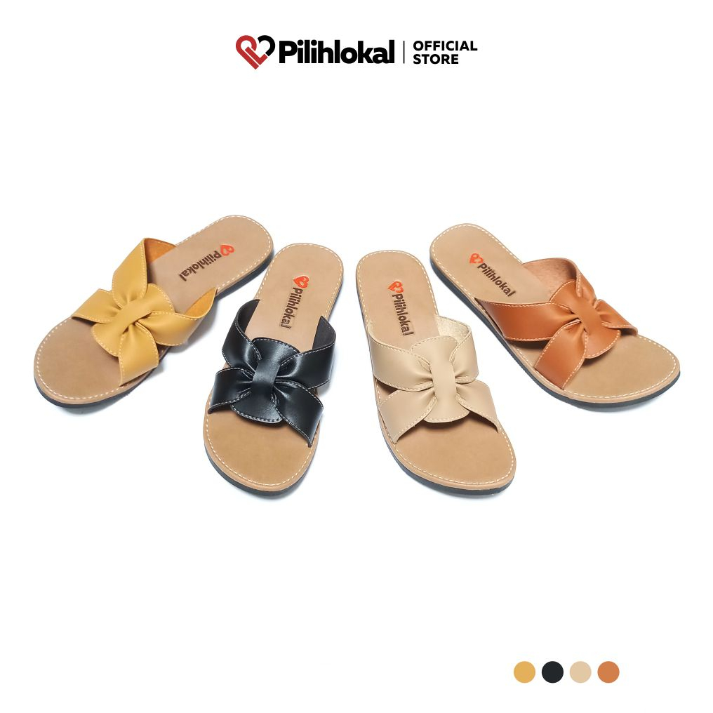 Pilihlokal - Butterfly Sendal Sepatu Wanita Kekinian Slop Korea Elegan Terbaru 2023 - Slip On Sandal Murah Cantik Casual Karet Selop Teplek Perempuan Dewasa - Sandak Flat Cewe Remaja Viral Flatshoes Lentur - Sandal Slide Kokop Kondangan Jumbo Ibu2 Lebaran