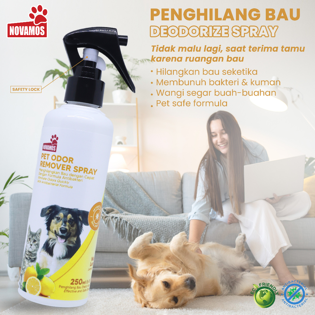NOVAMOS Penghilang Bau Kotoran Kucing &amp; Anjing Spray - Wangi Lemon