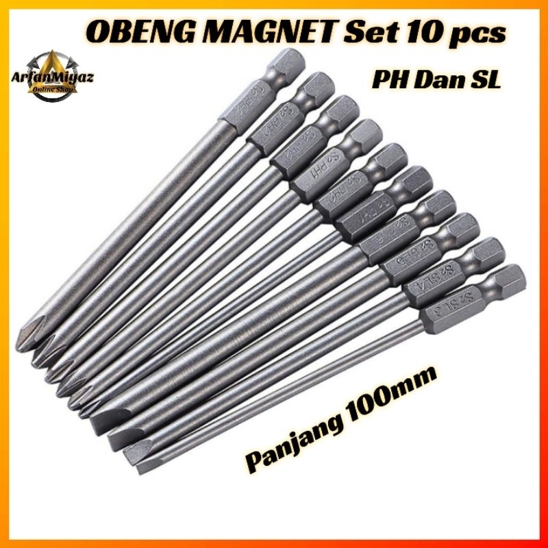 10pcs Mata Obeng Magnet Presisi Shank 1/4 PH, SL Steel Slotted Anti Slip Obeng Elektrik