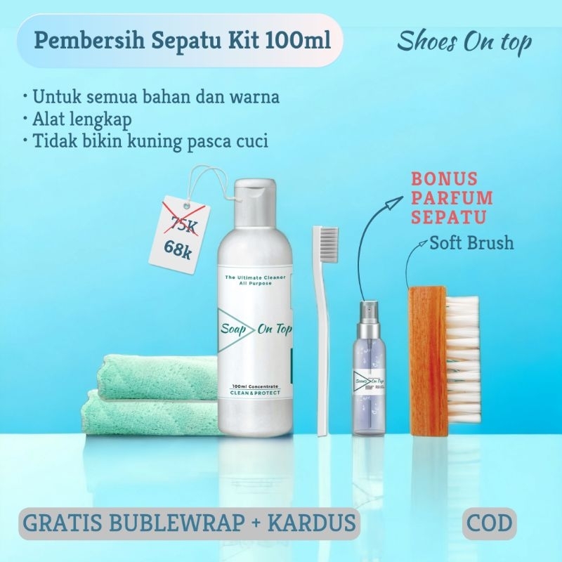 Shoes on top Pembersih Sepatu putih dan berwana 100ml kit soft brush