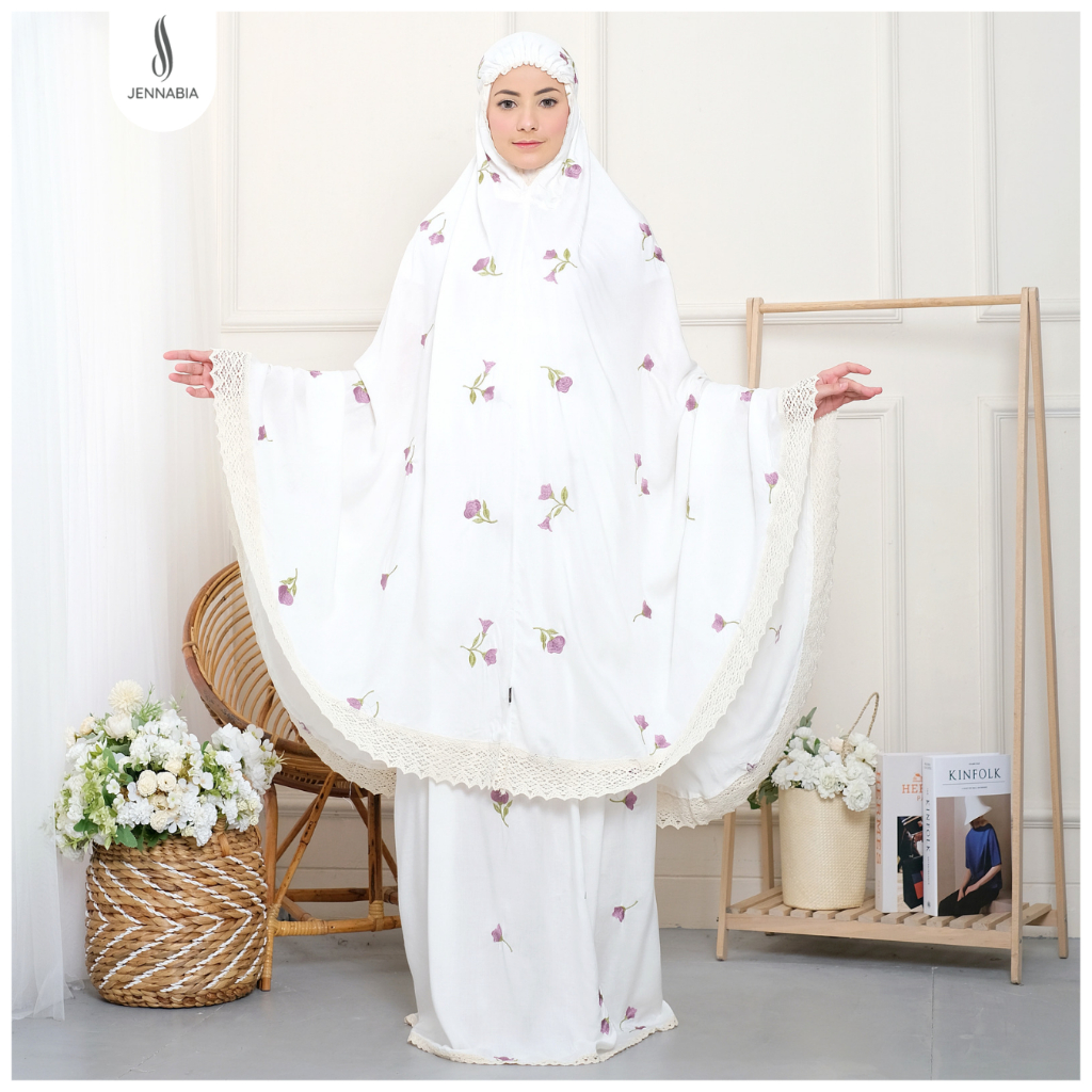 JENNABIA - Mukena Dewasa Katun Premium Bordir Bunga Alamanda Cantik Mewah Terbaru Murah