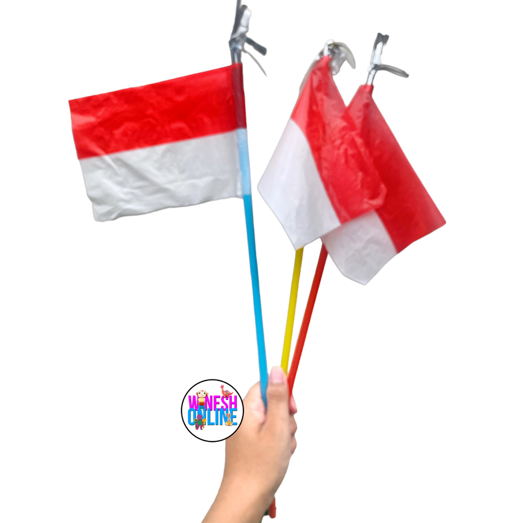 Bendera Merah Putih Kotak Persegi Panjang Tiang Sedotan  + Peluit 1 Pack isi 20 / Bendera Nyiur Melambai