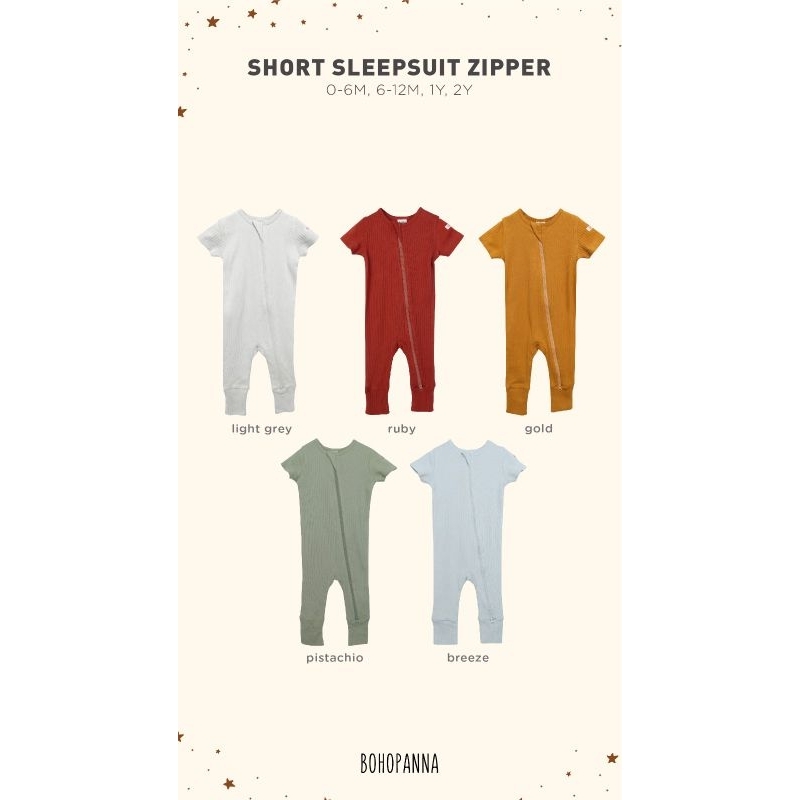 Bohopanna / Boho Panna Short Sleepsuit Zipper / Baju Tidur Anak Bayi Unisex 0-2Y