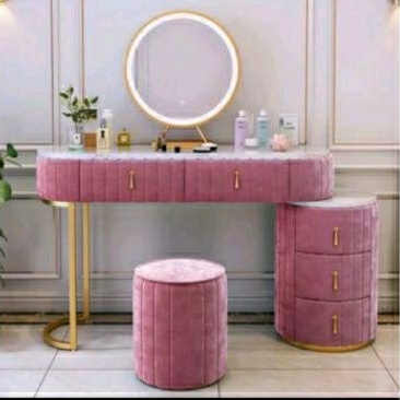 meja rias salur modern kaca LED touchscreen