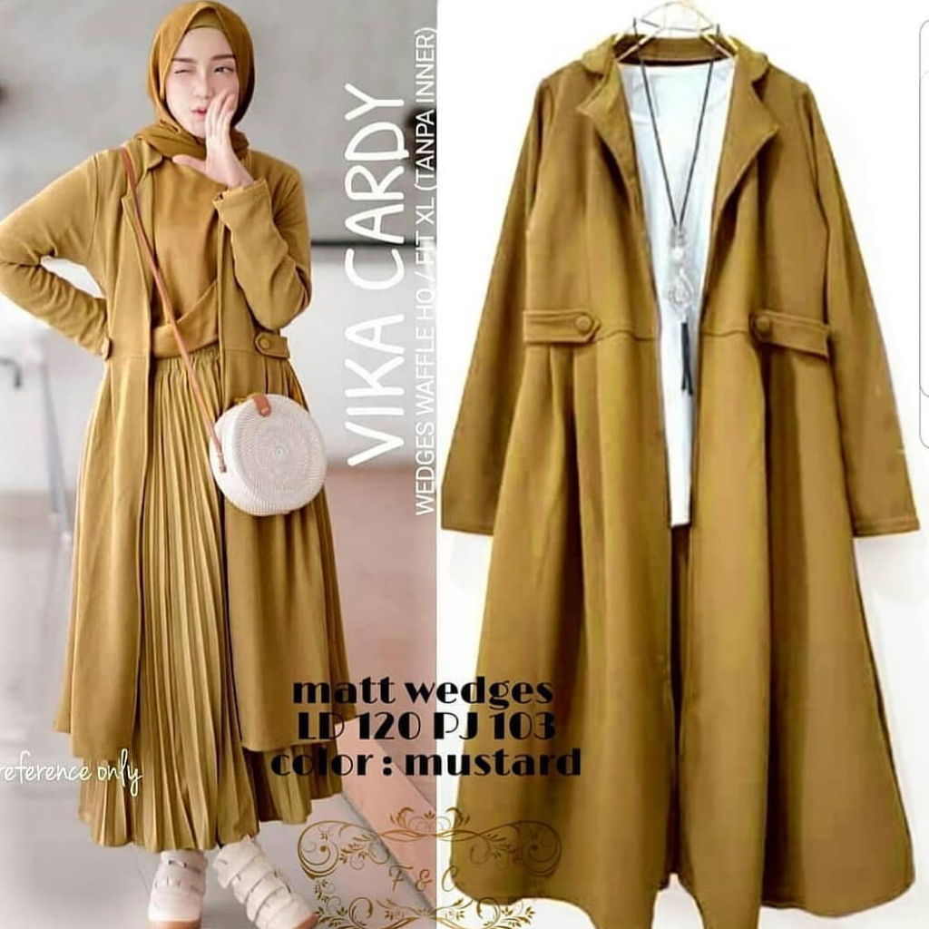 Vika Cardy Long Outer Kardigan Wanita Oversize Bahan Waffle Premium Terlaris 2022 Cardigan Panjang Wanita Muslimah Kekinian