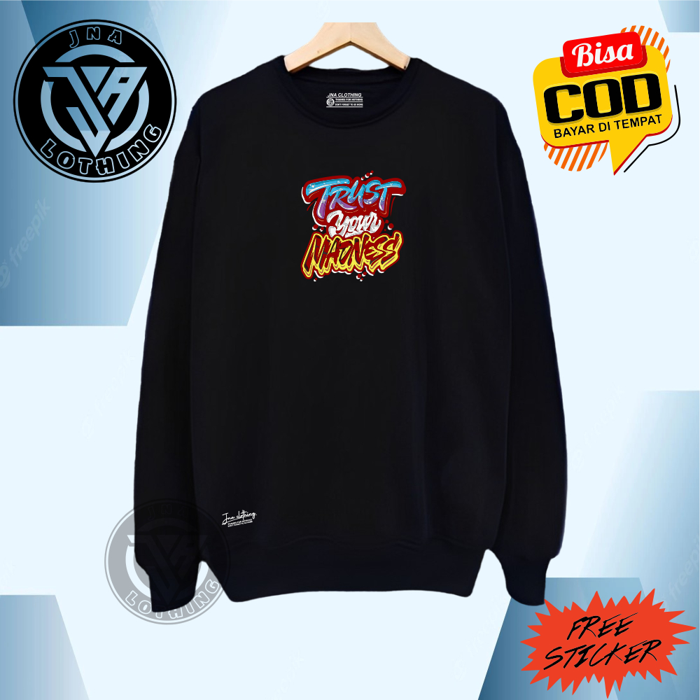 Sweater Crewneck Distro Hitam Pria Wanita Sablon Gravity Your Krunek Cowok Cewek Switer Cardigan Jumbo Tangan Panjang Brand Lokal JNA