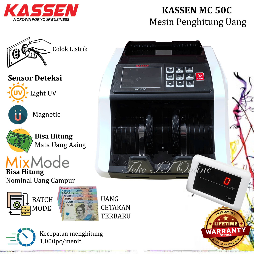 KASSEN MC-50C MESIN PENGHITUNG UANG CAMPUR MIX MODE UANG CETAKAN BARU LAMA MC50C MONEY BILL COUNTER MC 50C VERSI TERBARU MC40C SENSOR UV MAGNETIC