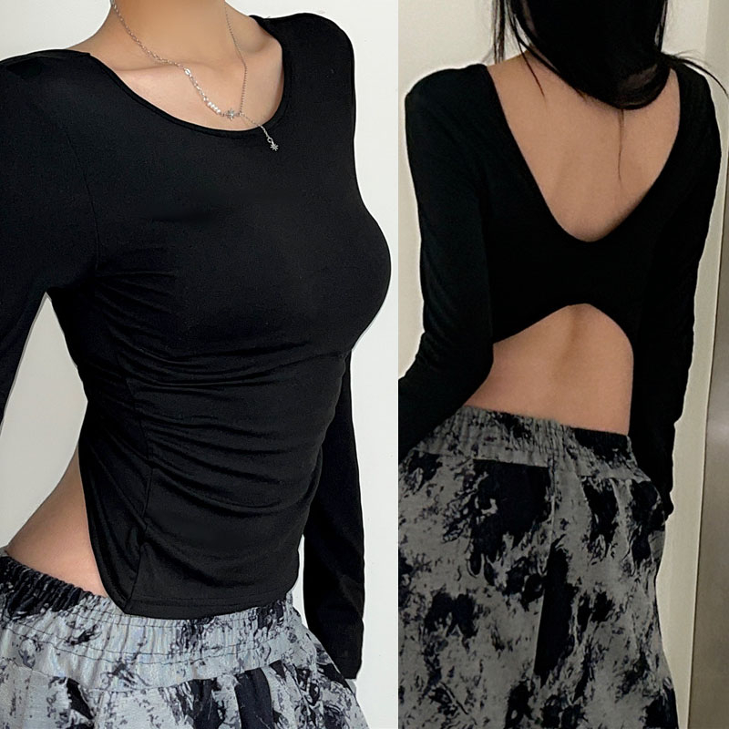 【AMY J】Korean Long Slevees Backless  T-Shirt  7598 ( S/M/L)