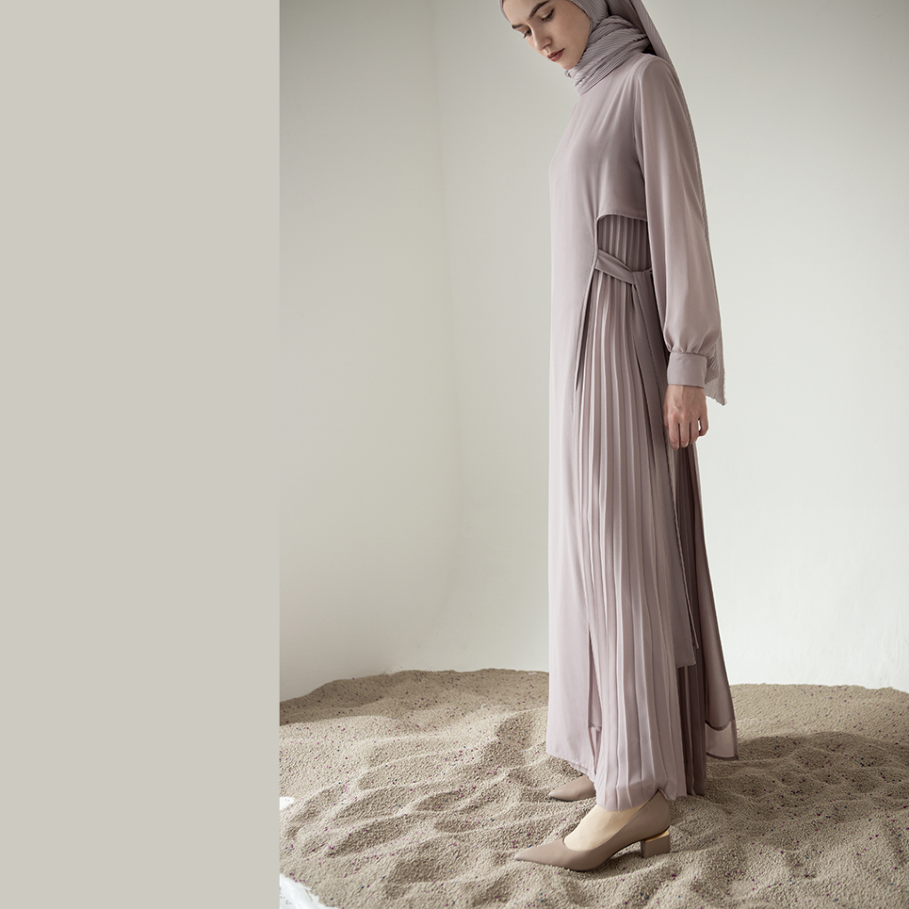 Arundaya by Aska Label - Dress wanita plisket gamis wanita panjang pleats kombinasi lengan panjang