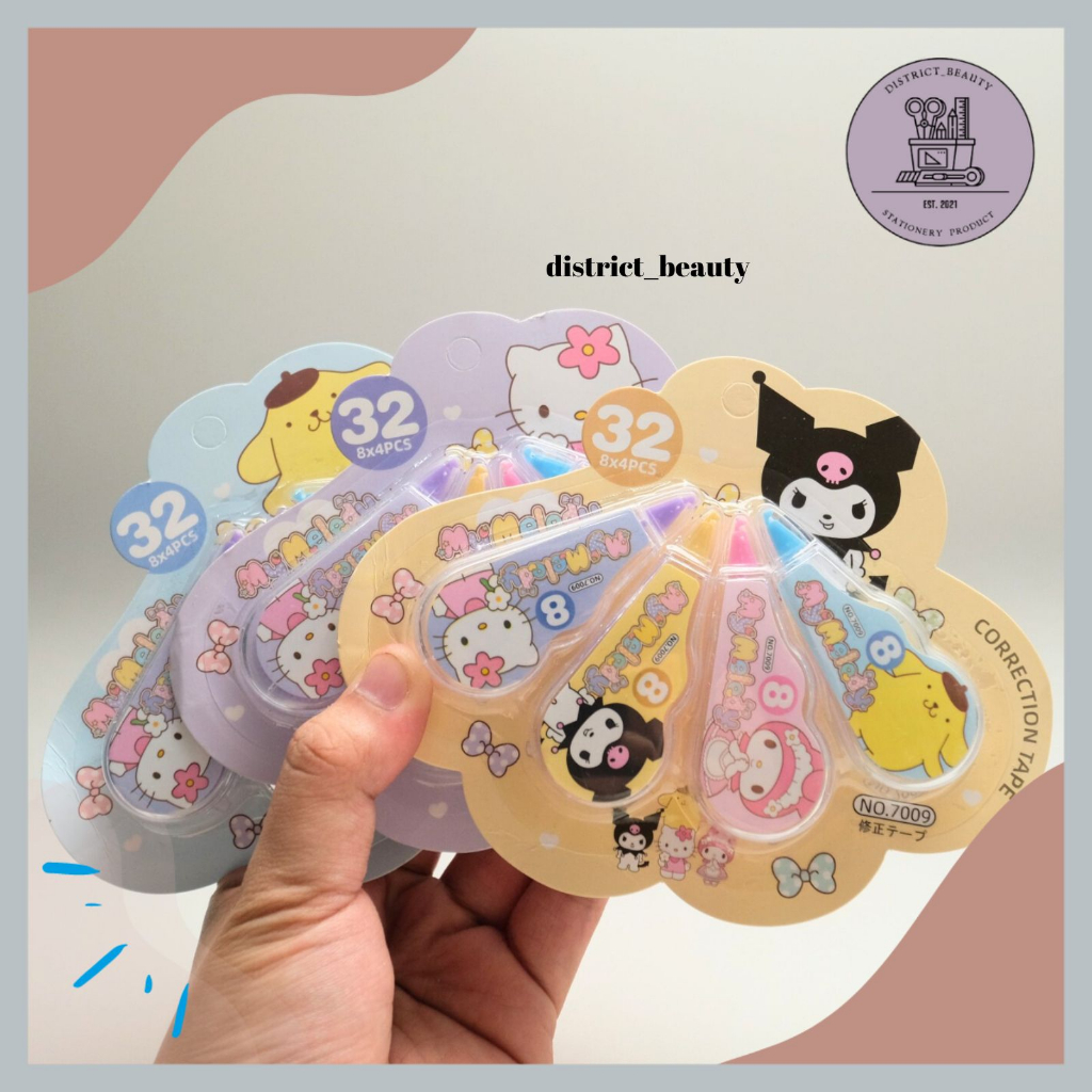 

CORRECTION TAPE SANRIO TIP EX 4 IN 1 KUROMI CINAMOROL SET TIP EX KARAKTER LENGKAP TERMURAH