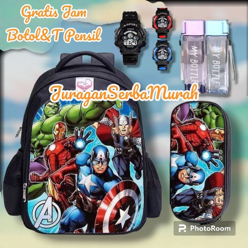 Tas Ransel Fashion Sekolah Anak Laki Laki PAUD TK SD Marvel Super Hero