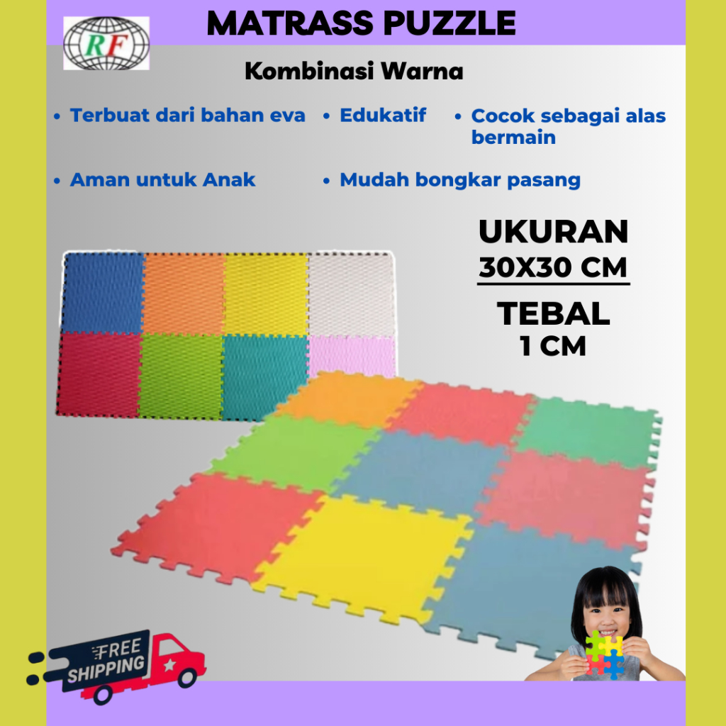 Matras Puzzle Karpet lantai Karpet Puzzle 30x30x1cm Alas Bermain Anak Kombinasi Warna