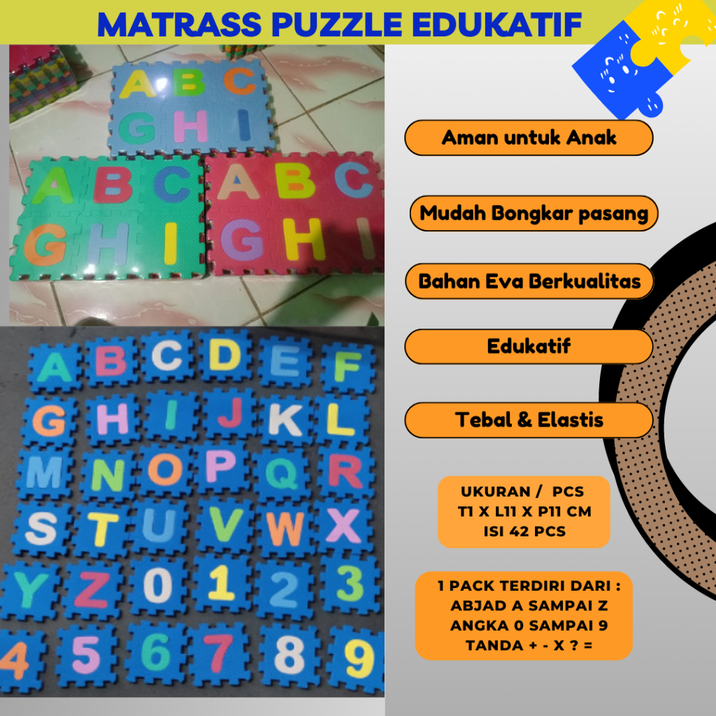 Karpet Puzzle Anak 11cm x 11cm x 1cm 42 pcs Alas Bermain Edukasi Anak HURUF DAN ANGKA