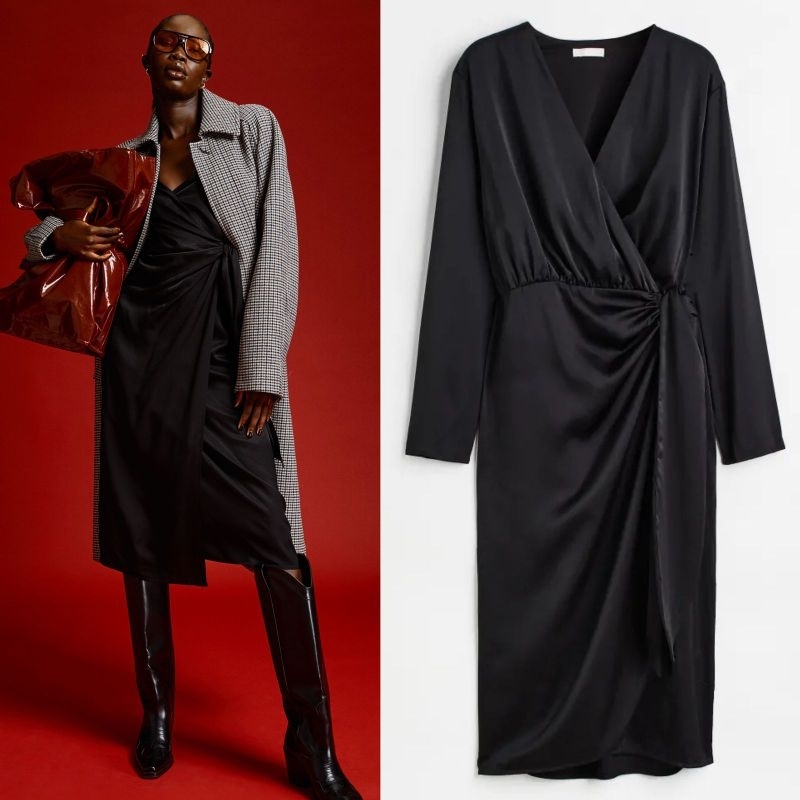 Hm silk wrap neck dress