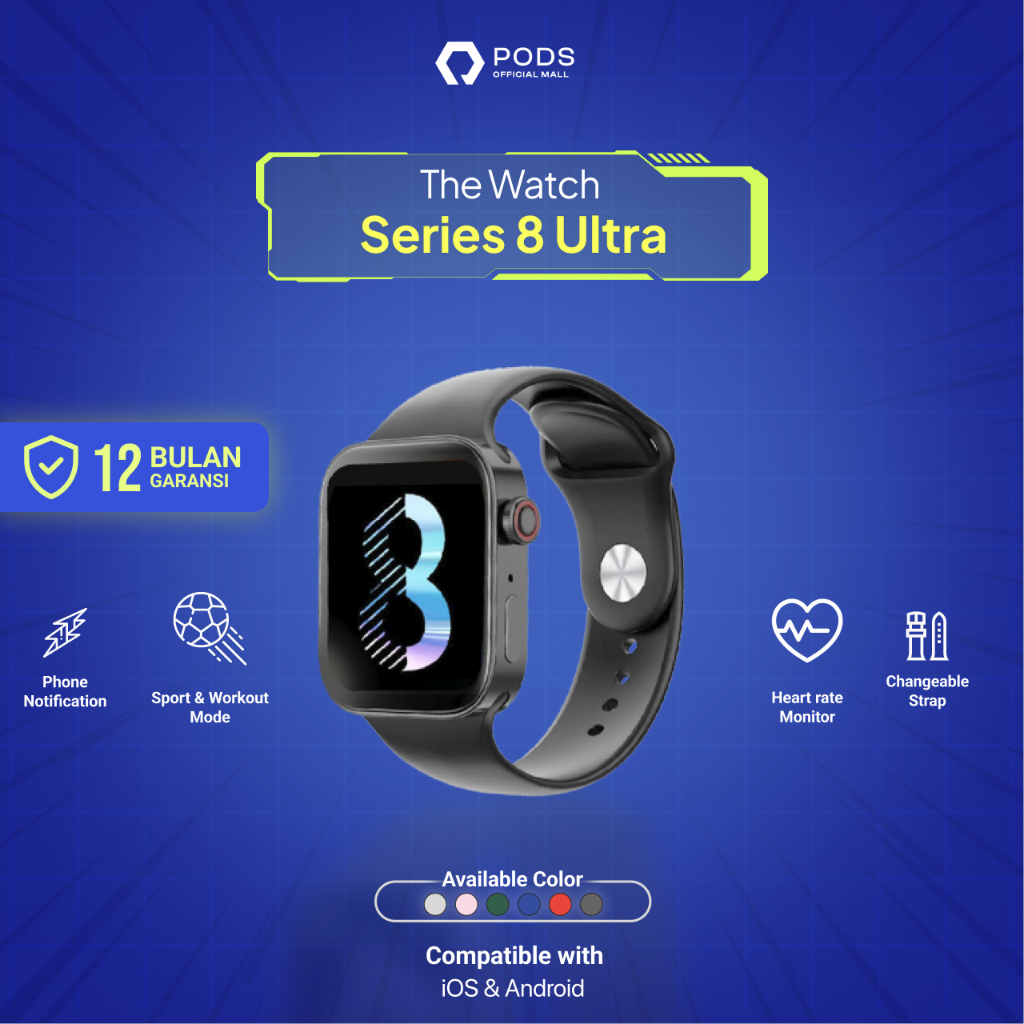 [BEST SELLER] The Watch Series 8 Ultra Bluetooth Smartwatch Full Touch Screen Phone Call IP68 Waterproof - Custom Watch Face, Body Temperature, Sports Mode by Pods Indonesiaaaaaa