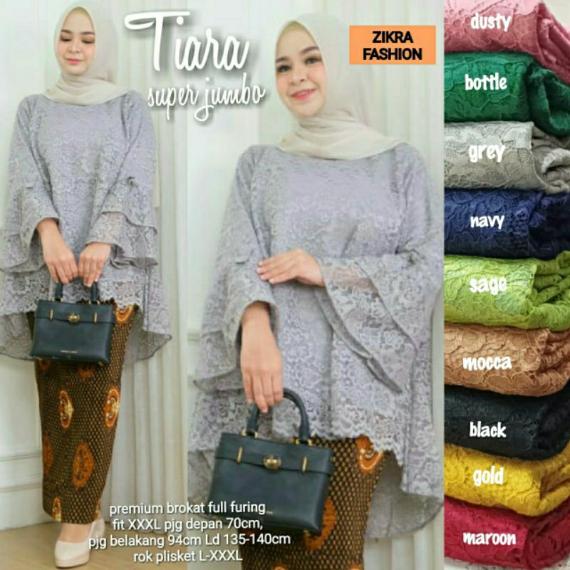 Tiara LD 140 setelan blouse kebaya brokat super jumbo pesta wisuda full furing by zikra fashion