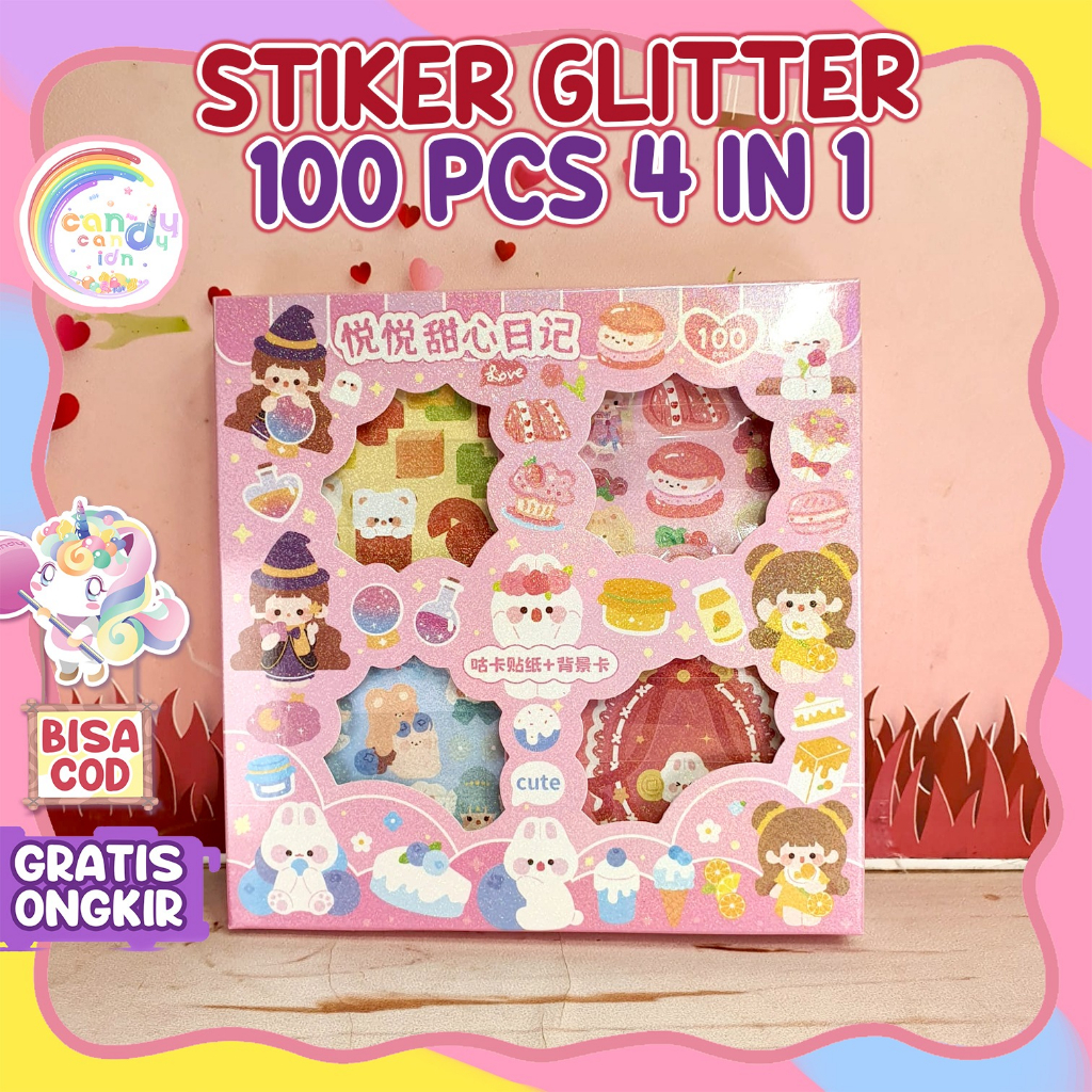 Stiker Gliter 100 pcs 4 in 1