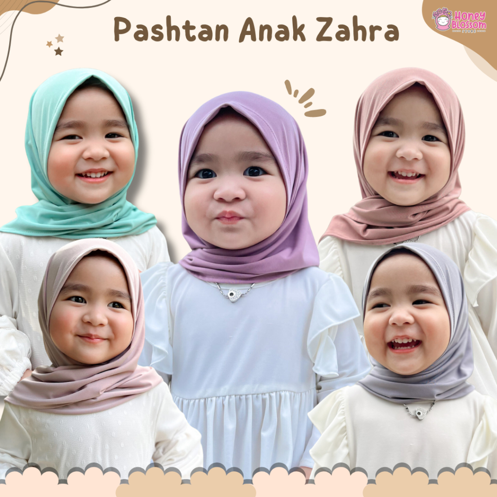 HONEY BLOSSOM jilbab anak bayi / hijab anak jersey import 10 warna / pashtan anak zahra / pastan anak 0-7 tahun