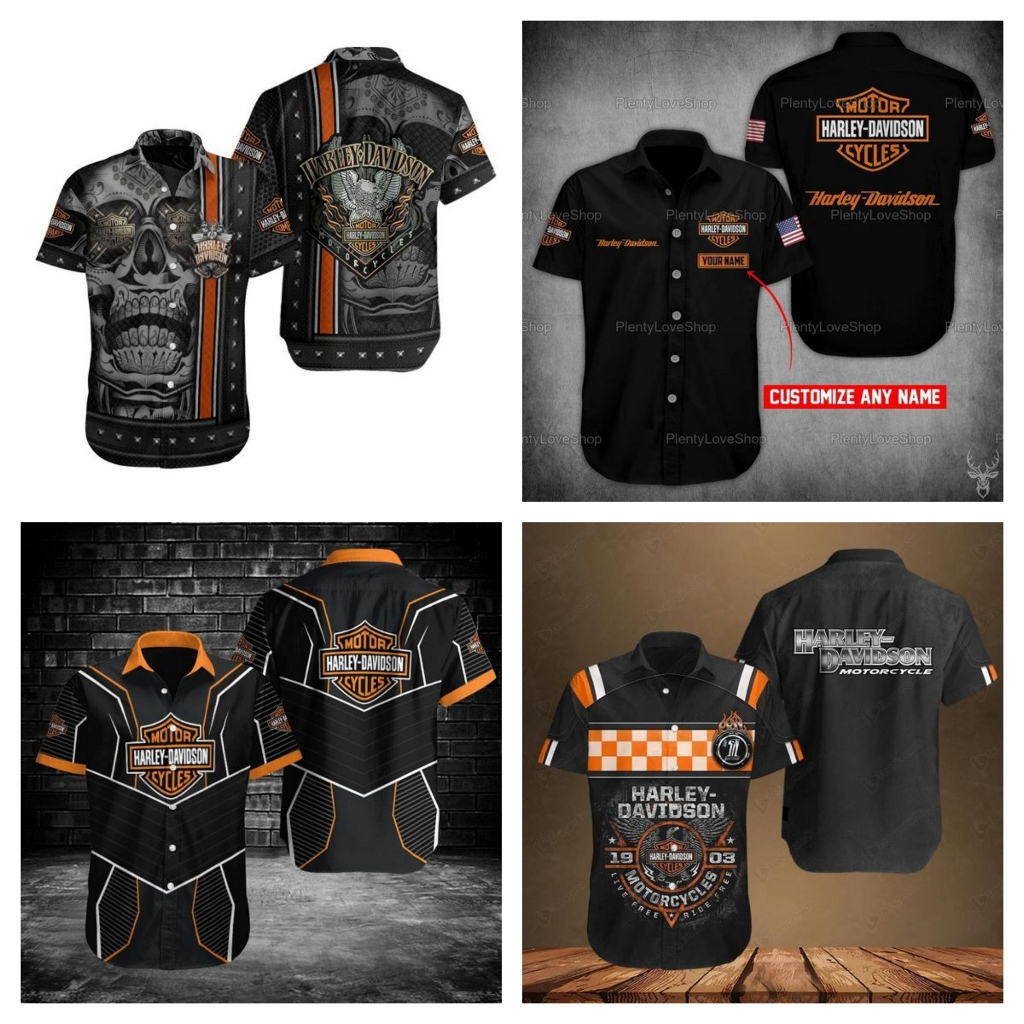 BAJU KEMEJA PRIA LENGAN PENDEK PREMIUM HARLEY DAVIDSON CUSTOM DESIGN FULL PRINTING SUBLIM