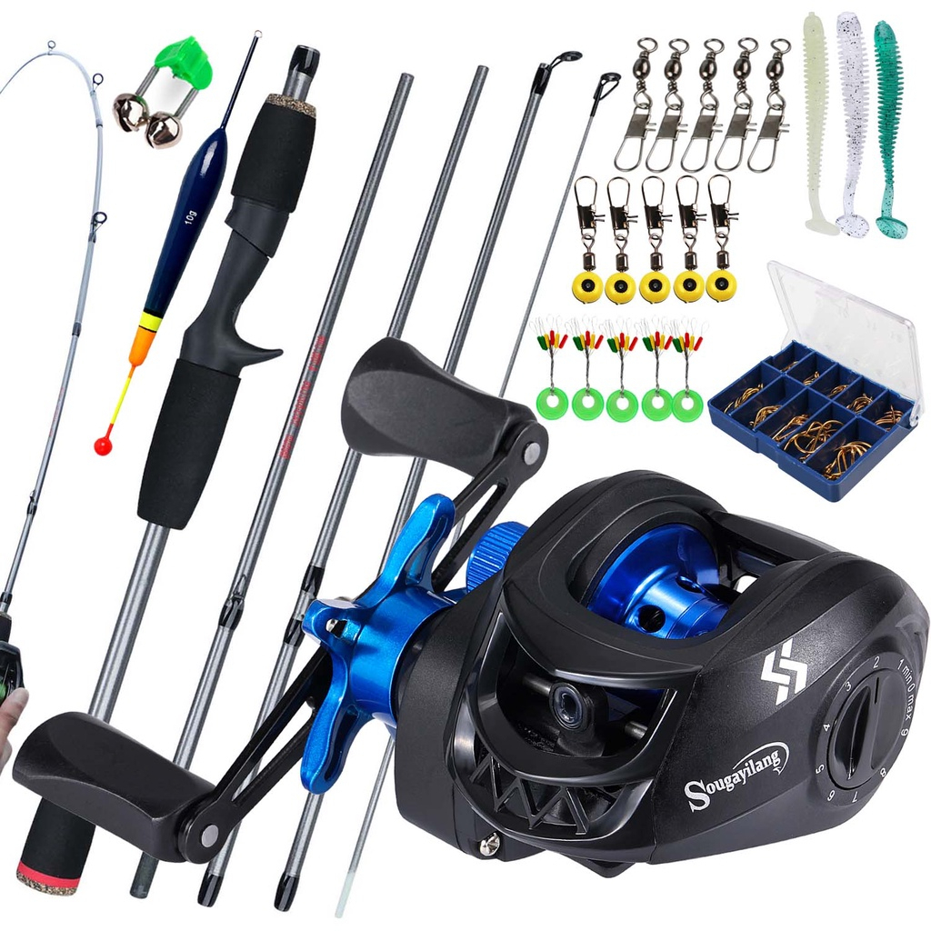 Joran dan Reel 1.8M 5 Bagian Casting Fishing Rod 7.2:1 Rasio Gear Rem Magnetik Baitcasting Reel Memancing Baris Lure Combo Set